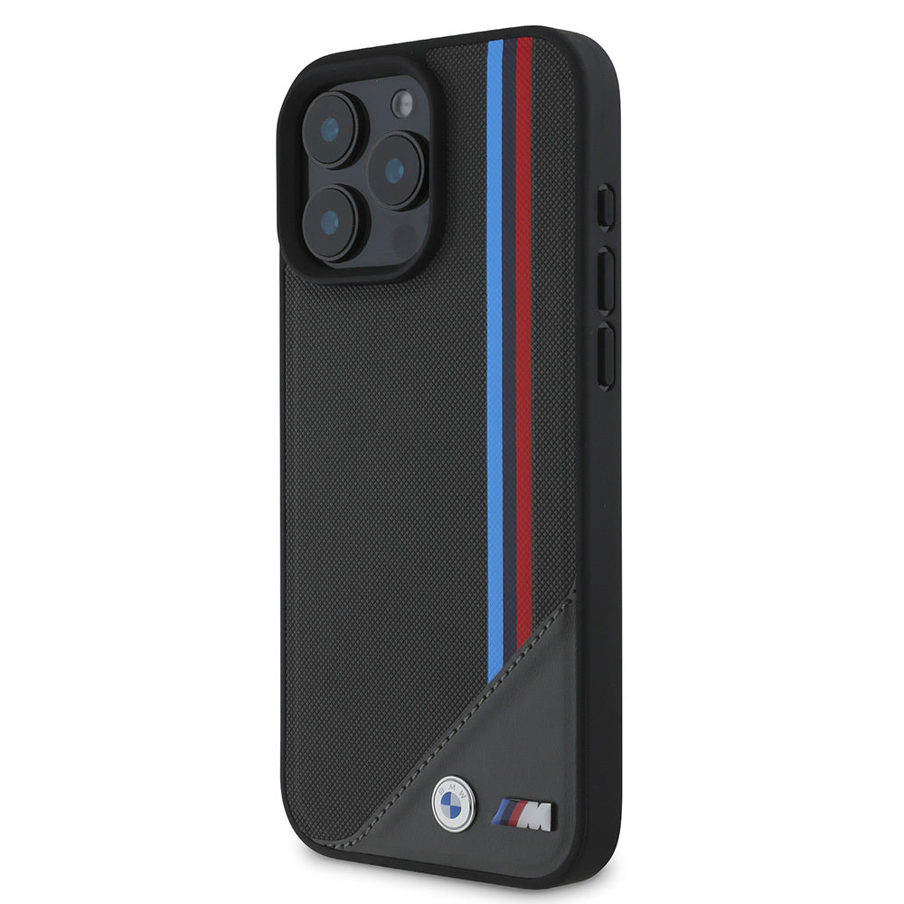 BMW iPhone 16 Plus Orjinal Lisanslı Magsafe Şarj Özellikli M Logolu Üç Çizgili Dikiş Detaylı Meshed Tricolor Stripes Telefon Kılıfı-2