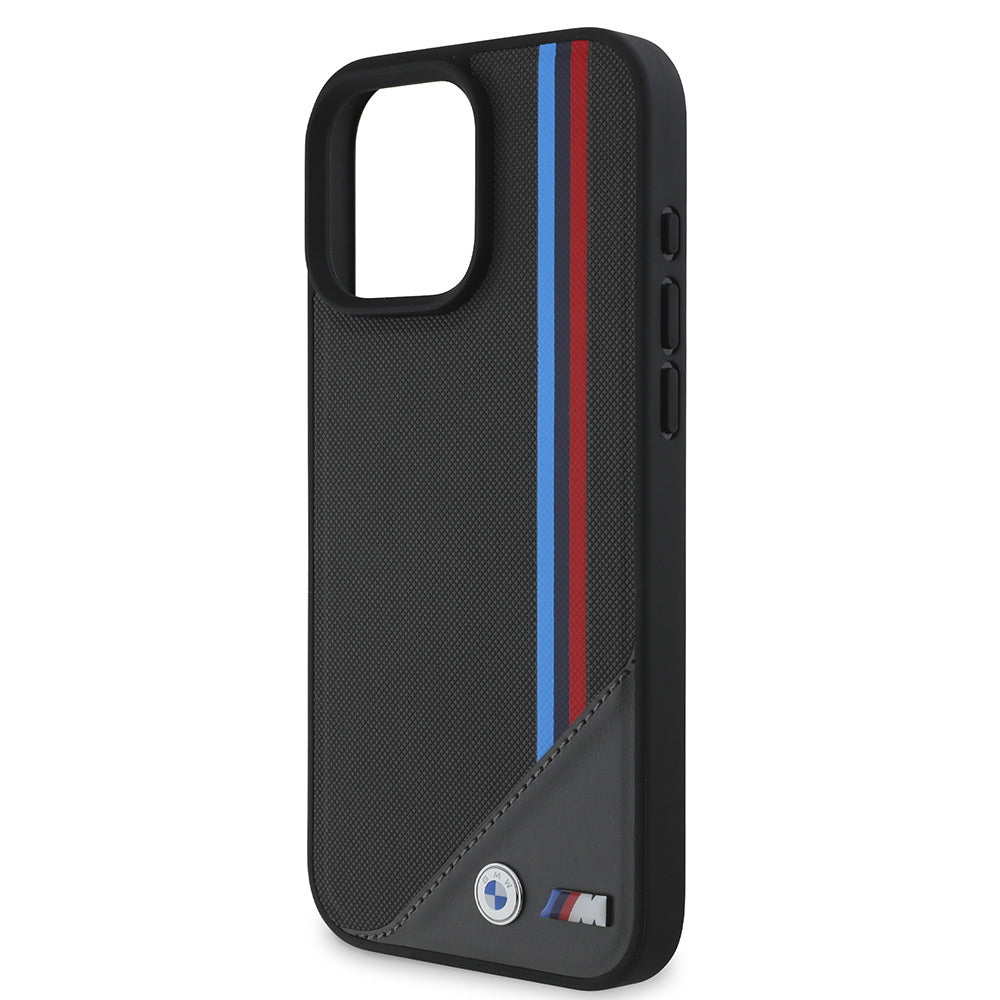 BMW iPhone 16 Plus Orjinal Lisanslı Magsafe Şarj Özellikli M Logolu Üç Çizgili Dikiş Detaylı Meshed Tricolor Stripes Telefon Kılıfı-6