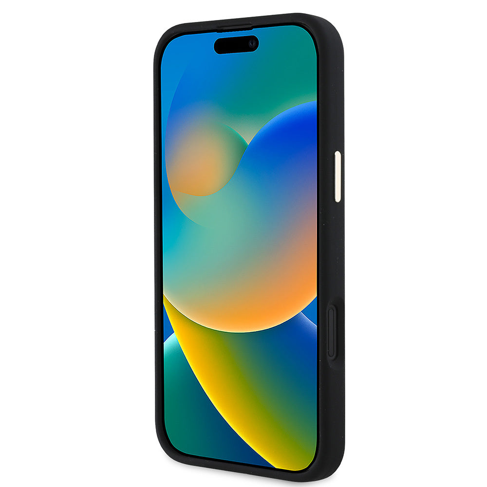 Guess iPhone 16 Plus Orjinal Lisanslı Yazı ve Taşlı 4G Logolu Metal Kamera Çerçeveli Silikon Telefon Kılıfı-5