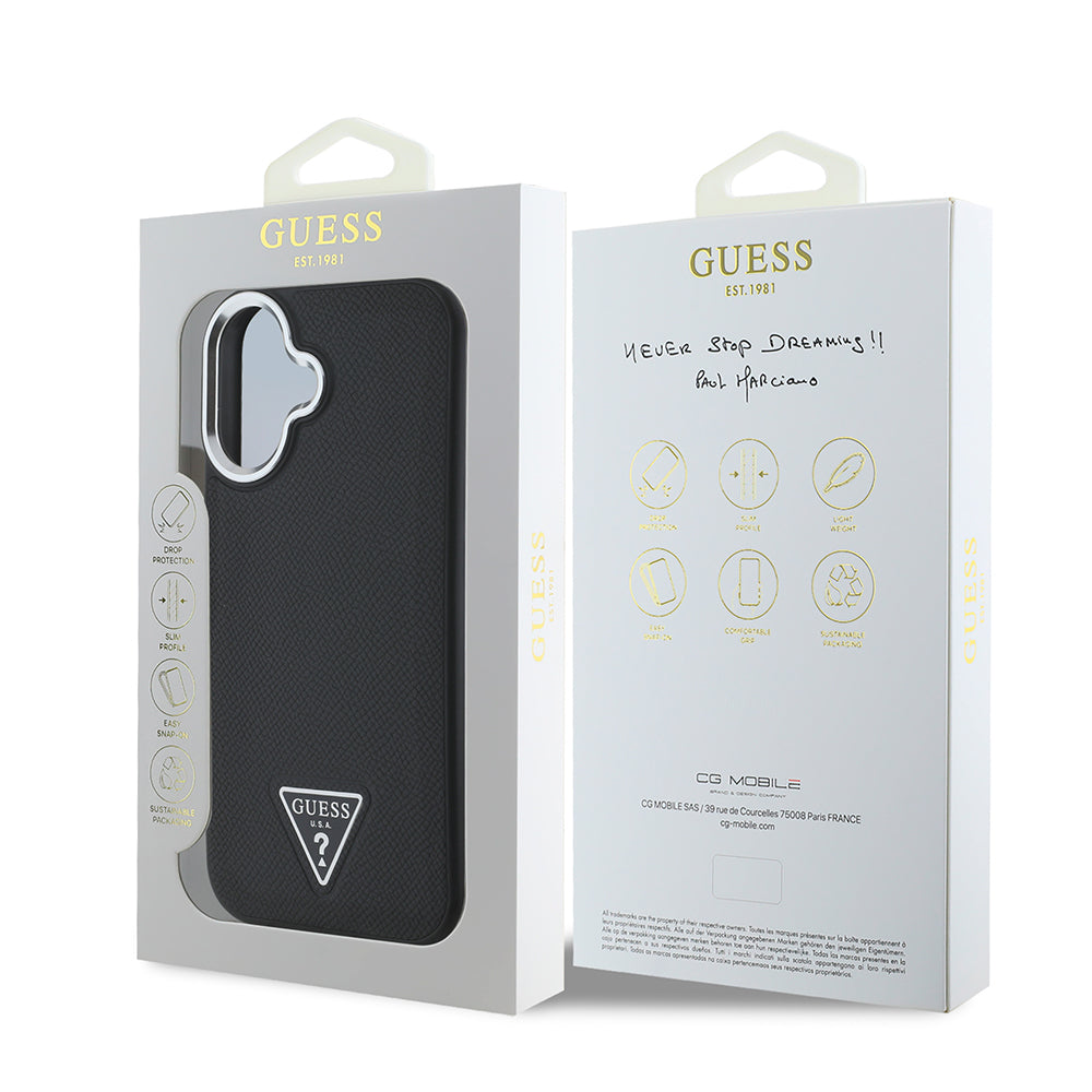 Guess iPhone 16 Plus Orjinal Lisanslı Magsafe Şarj Özellikli Grained Triangle Telefon Kılıfı-16