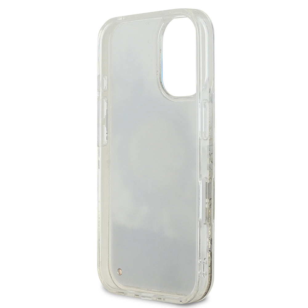 Guess iPhone 16 Plus Orjinal Lisanslı Magsafe Şarj Özellikli Sıvılı Simli Çiçek Desenli Telefon Kılıfı-8