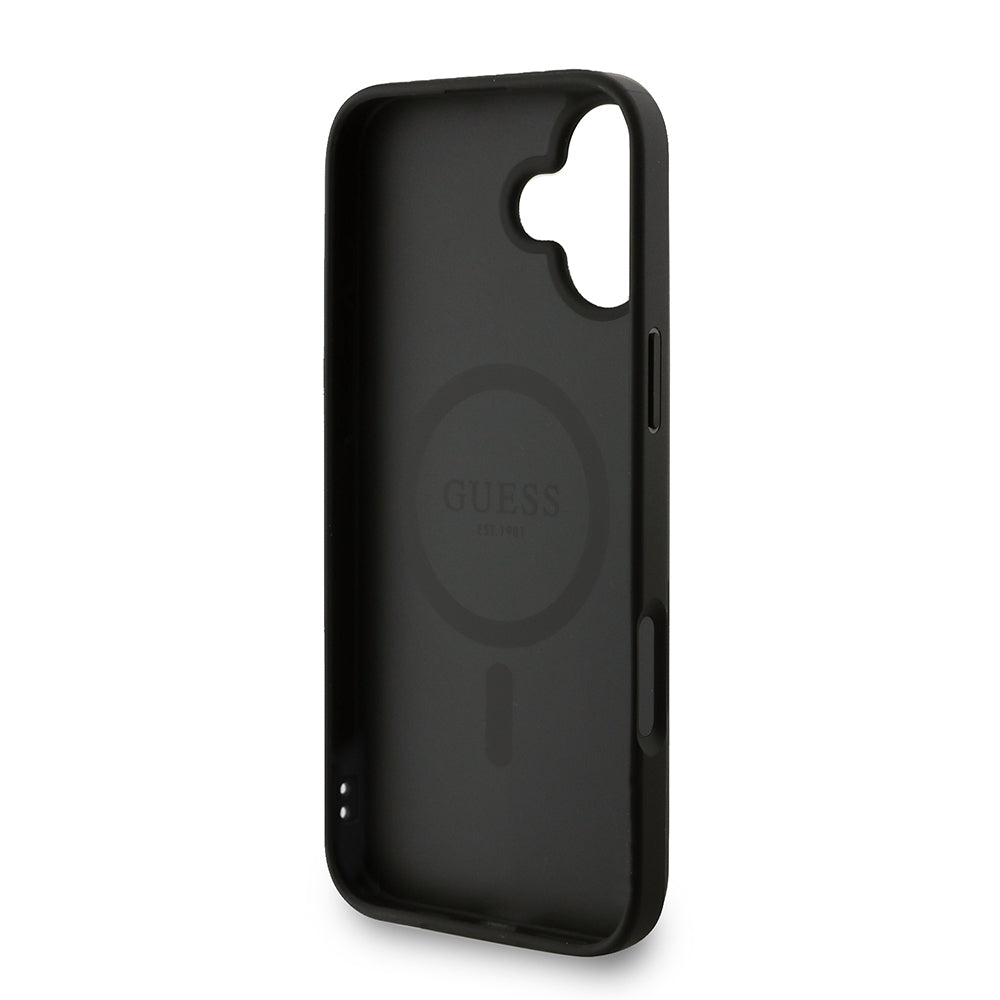 Guess iPhone 16 Plus Orjinal Lisanslı Magsafe PU Deri Bilek Askı İpli Yazı Logolu Telefon Kılıfı