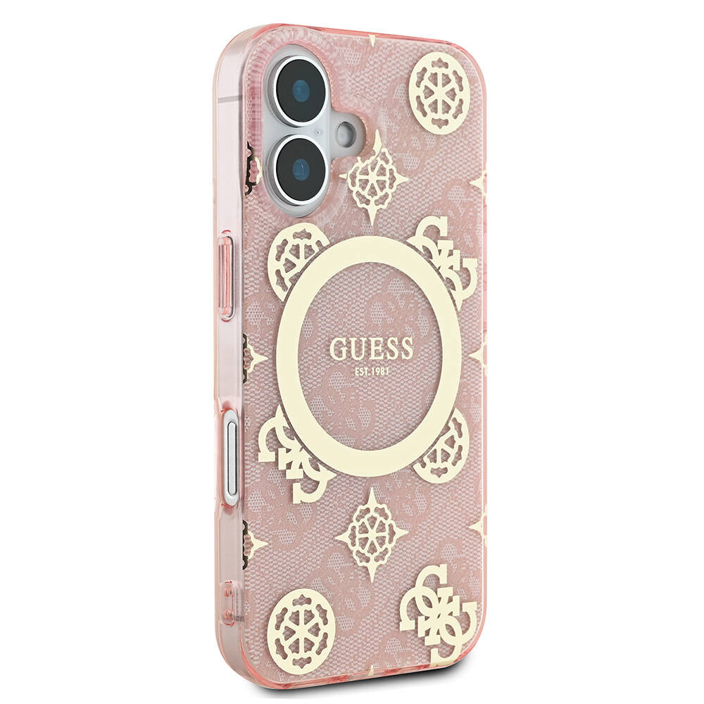 Guess iPhone 16 Plus Orjinal Lisanslı Magsafe Şarj Özellikli 4G Desenli IML Yazı Logolu Peony Telefon Kılıfı - 11
