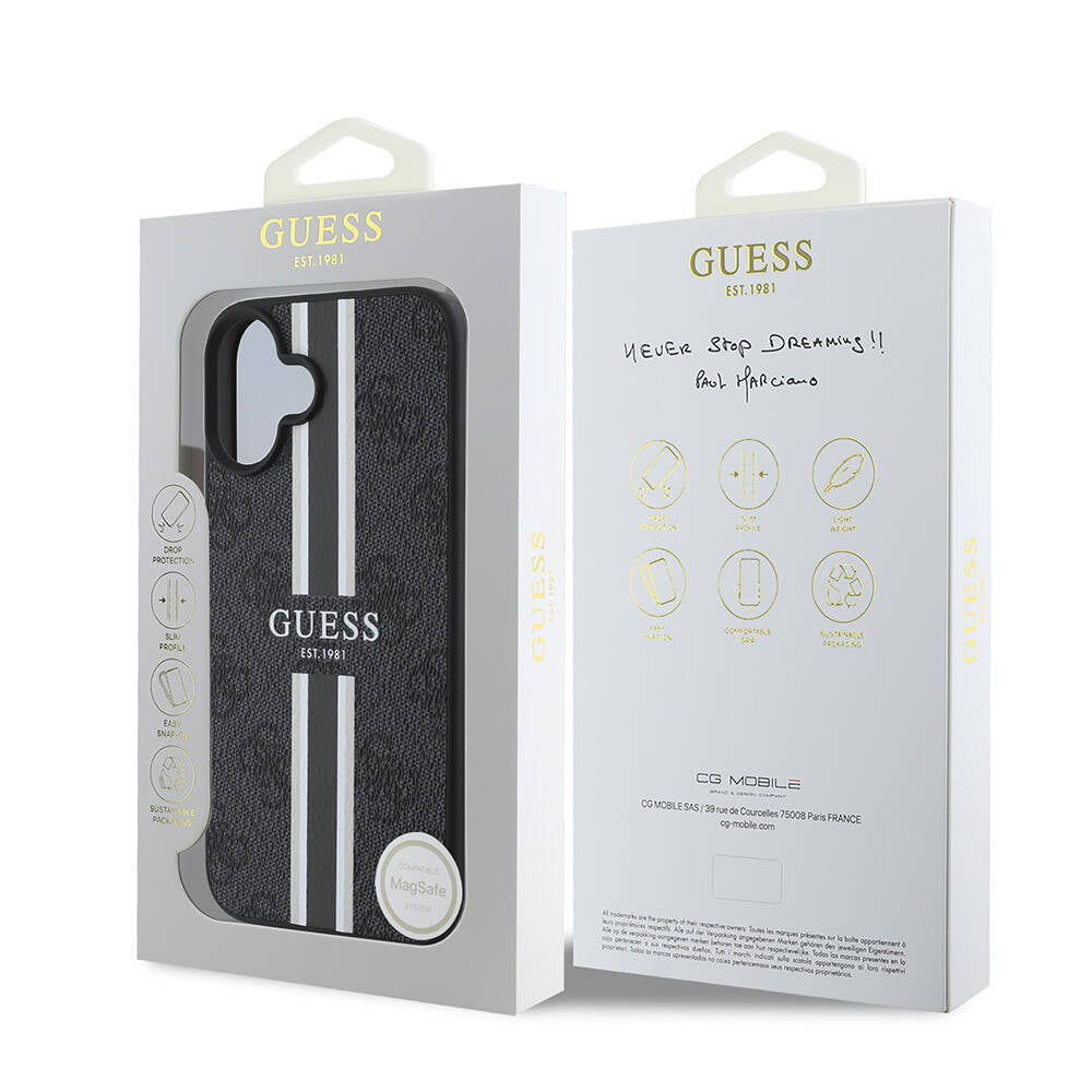 Guess iPhone 16 Plus Orjinal Lisanslı Magsafe Şarj Özellikli 4G Şerit Tasarımlı Printed Telefon Kılıfı - 15