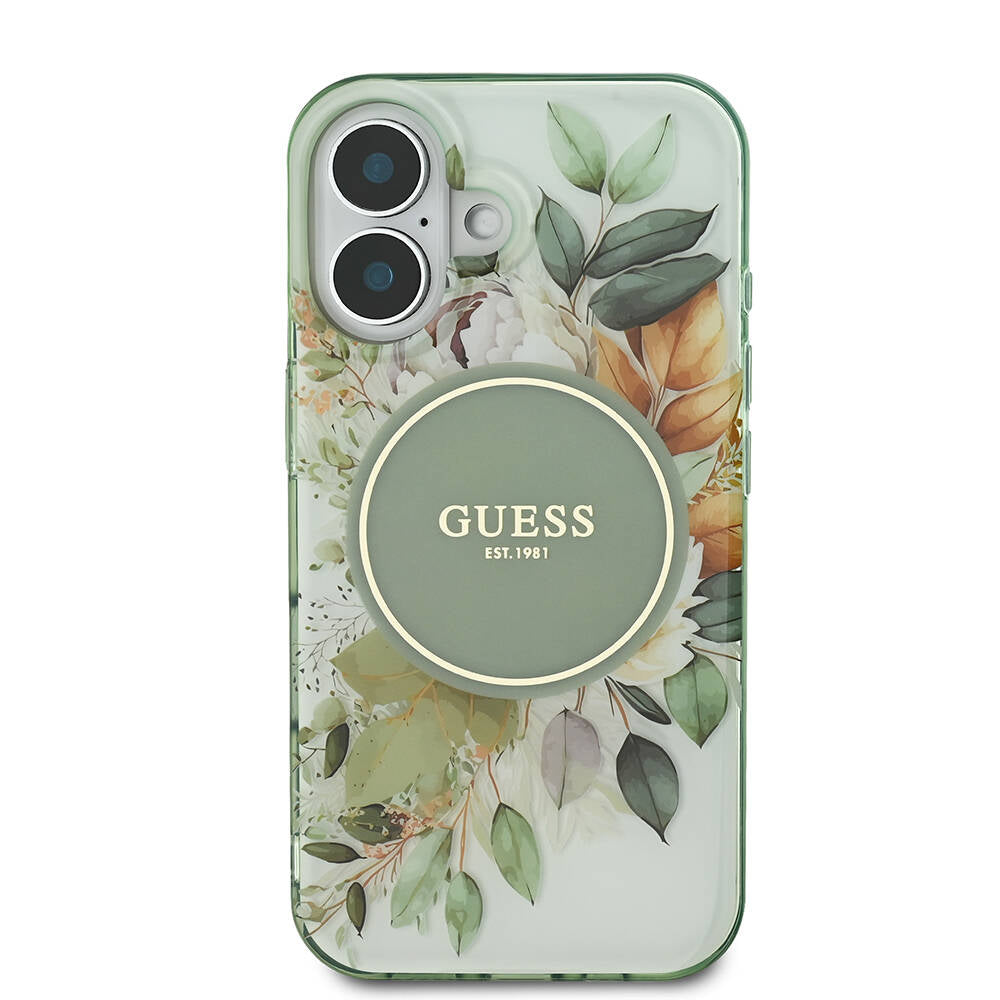 Guess iPhone 16 Plus Orjinal Lisanslı Magsafe Şarj Özellikli IML Baskılı Yazı Logolu Flower Tonal Circle Telefon Kılıfı - 10
