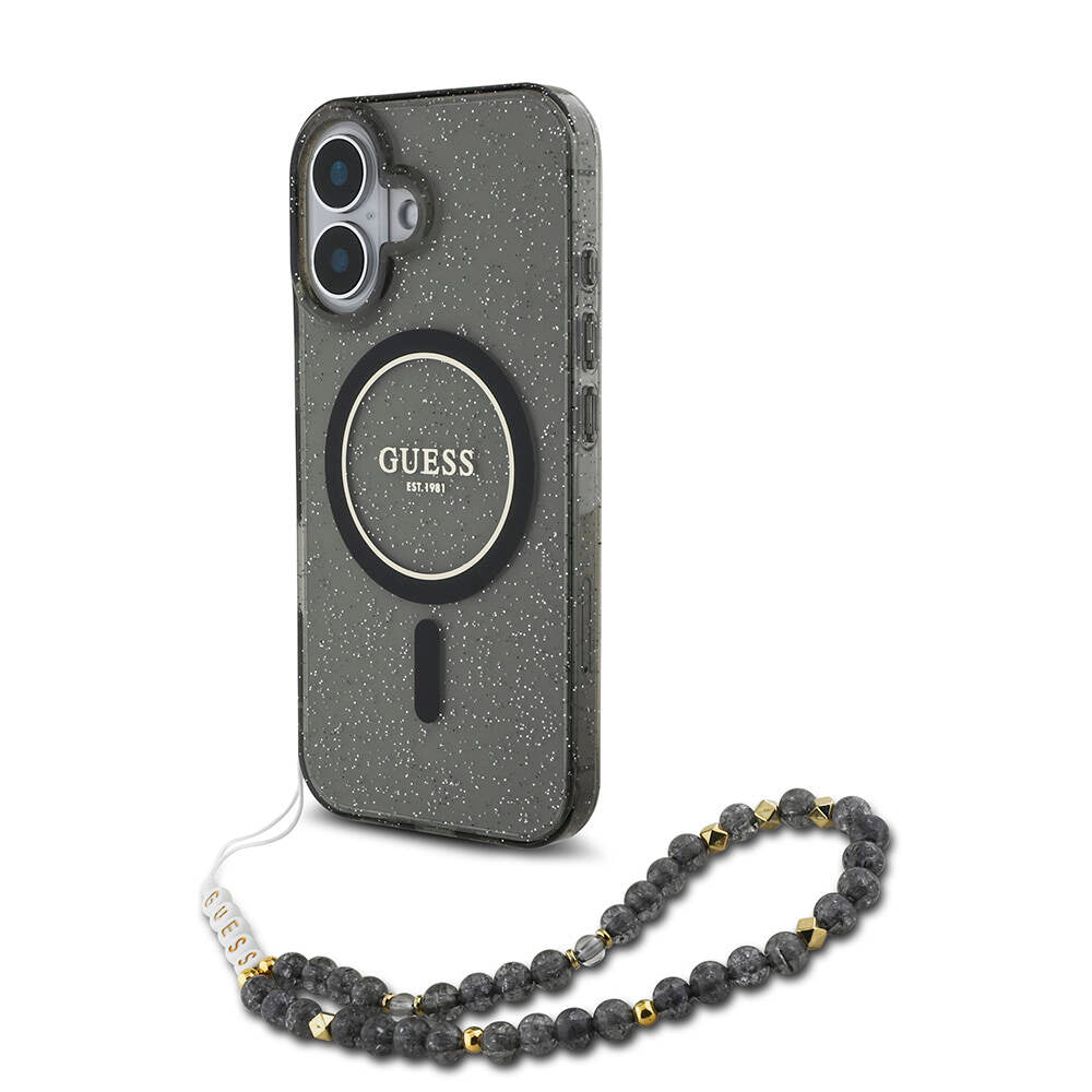 Guess iPhone 16 Plus Orjinal Lisanslı Magsafe Şarj Özellikli Simli Silikon İnci Bileklikli Telefon Kılıfı - 2