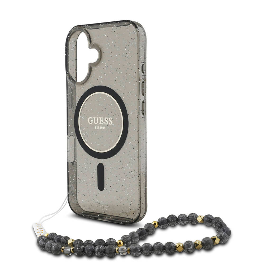 Guess iPhone 16 Plus Orjinal Lisanslı Magsafe Şarj Özellikli Simli Silikon İnci Bileklikli Telefon Kılıfı - 6