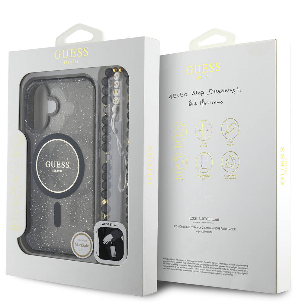 Guess iPhone 16 Plus Orjinal Lisanslı Magsafe Şarj Özellikli Simli Silikon İnci Bileklikli Telefon Kılıfı - 8