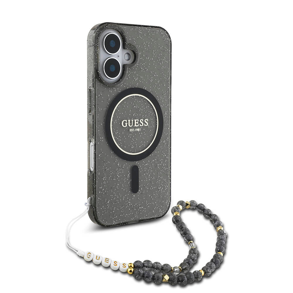 Guess iPhone 16 Plus Orjinal Lisanslı Magsafe Şarj Özellikli Simli Silikon İnci Bileklikli Telefon Kılıfı - 4