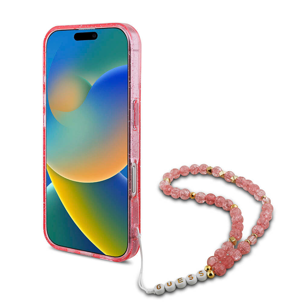 Guess iPhone 16 Plus Orjinal Lisanslı Magsafe Şarj Özellikli Simli Silikon İnci Bileklikli Telefon Kılıfı - 12