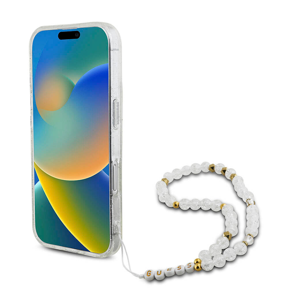 Guess iPhone 16 Plus Orjinal Lisanslı Magsafe Şarj Özellikli Simli Silikon İnci Bileklikli Telefon Kılıfı - 18