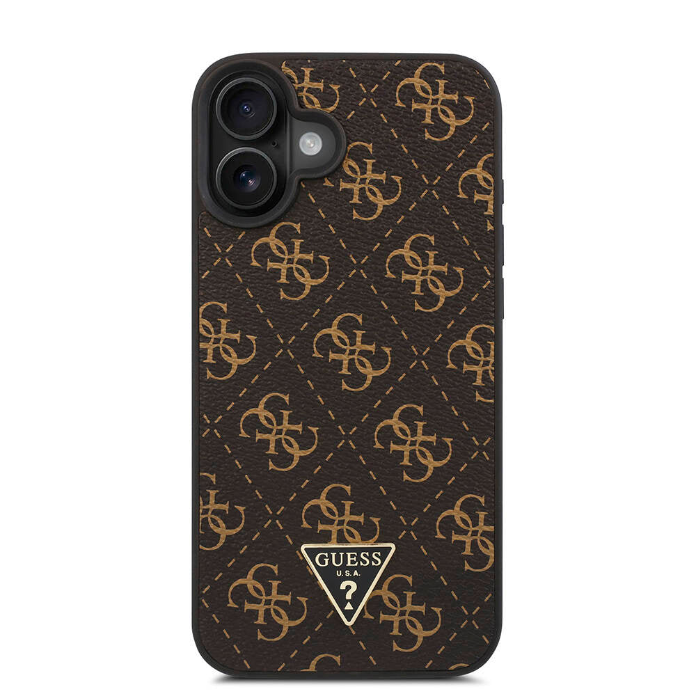 Guess iPhone 16 Plus Orjinal Lisanslı PU Deri 4G Desenli Üçgen Logolu Kılıf