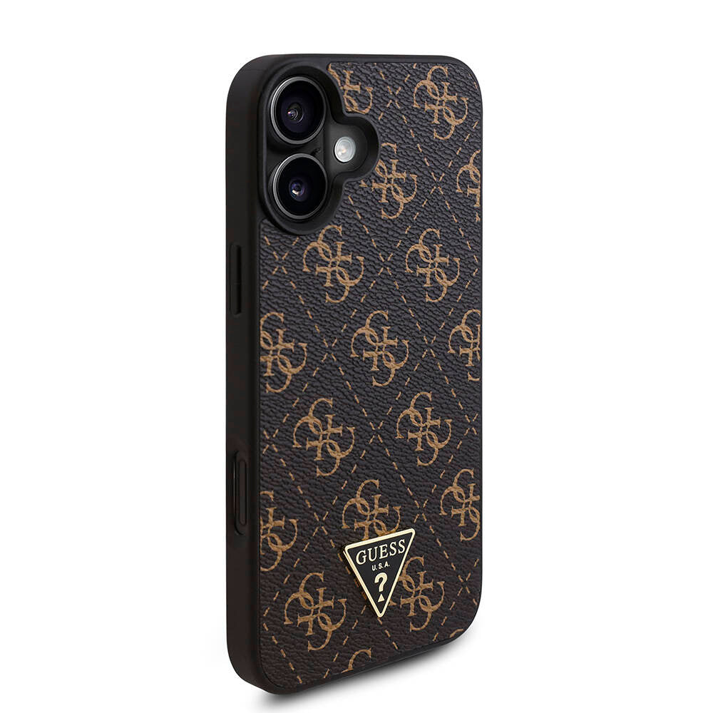 Guess iPhone 16 Plus Orjinal Lisanslı PU Deri 4G Desenli Üçgen Logolu Kılıf
