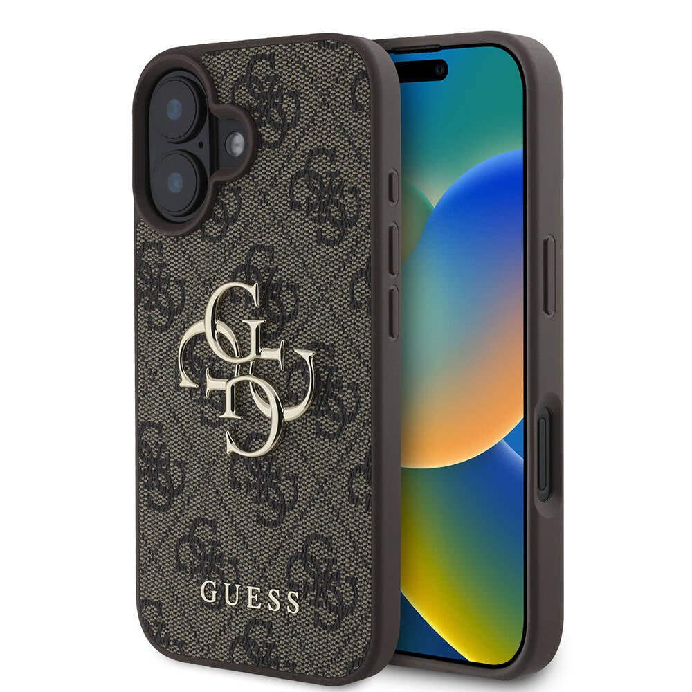 Guess iPhone 16 Plus Orjinal Lisanslı PU Deri 4G Desenli Metal Büyük 4G ve Yazı Logolu Telefon Kılıfı - 9