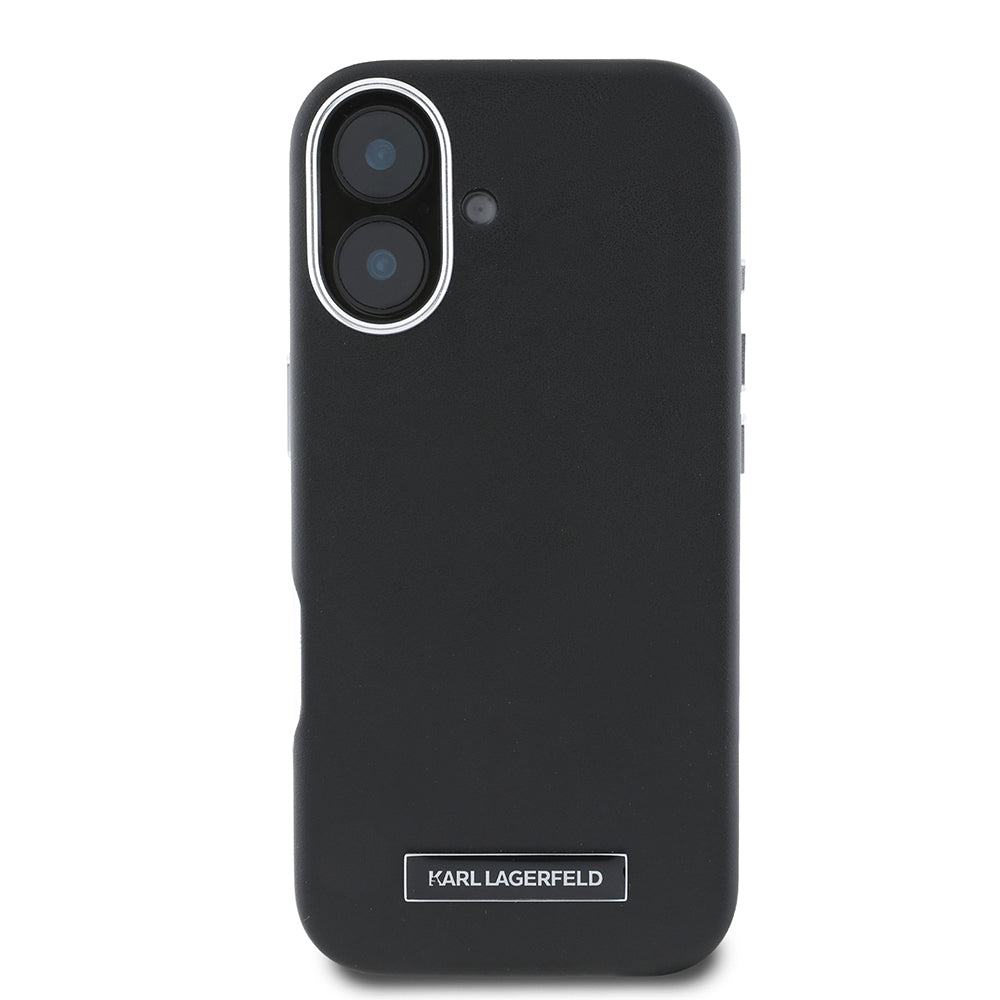 Karl Lagerfeld iPhone 16 Plus Orjinal Lisanslı Magsafe Şarj Özellikli Metal Kamera ve Buton Tasarımlı Plaka Logolu PU Deri Telefon Kılıfı-3