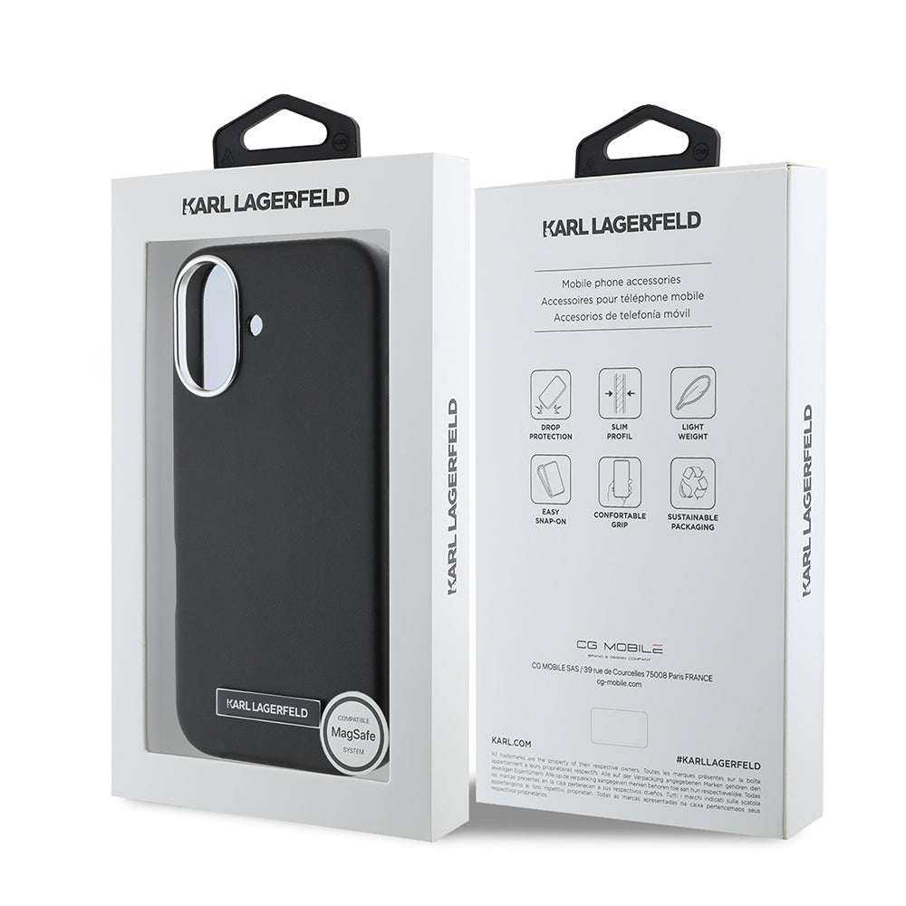 Karl Lagerfeld iPhone 16 Plus Orjinal Lisanslı Magsafe Şarj Özellikli Metal Kamera ve Buton Tasarımlı Plaka Logolu PU Deri Telefon Kılıfı-8