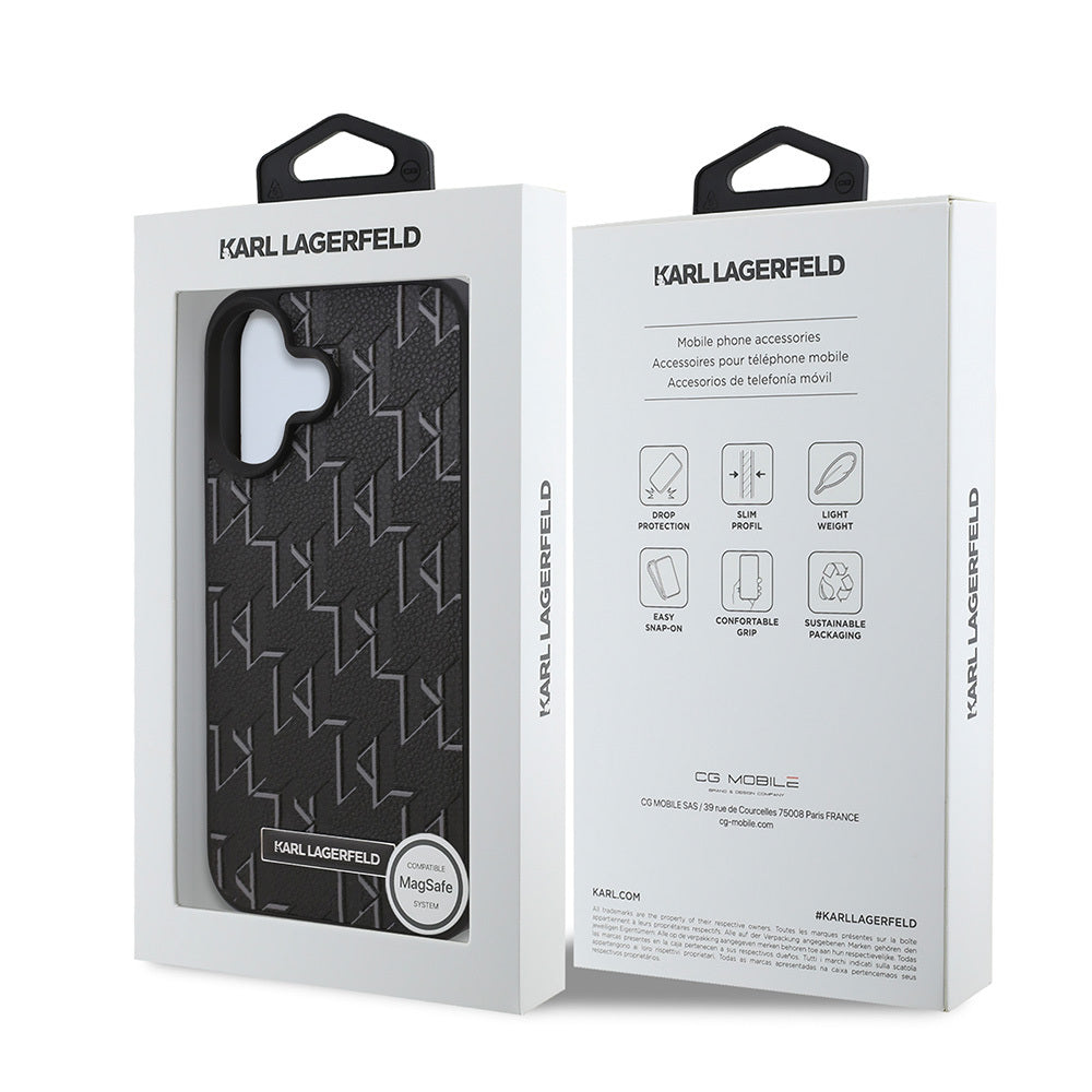 Karl Lagerfeld iPhone 16 Plus Orjinal Lisanslı Magsafe Şarj Özellikli KL Yazılı Hot Stamp Telefon Kılıfı-8