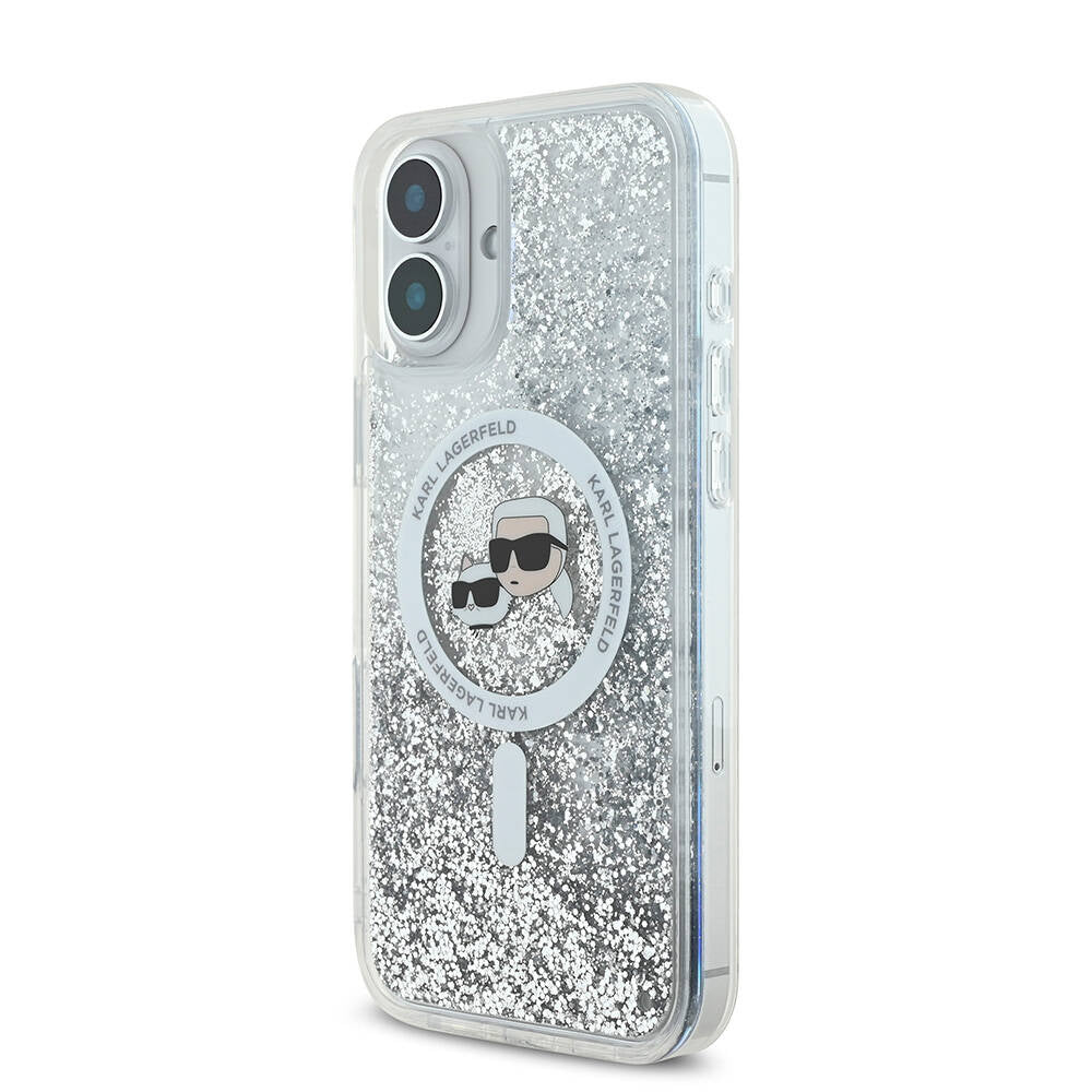 Karl Lagerfeld iPhone 16 Plus Orjinal Lisanslı Magsafe Şarj Özellikli Sıvılı Simli K&C Heads Telefon Kılıfı - 2