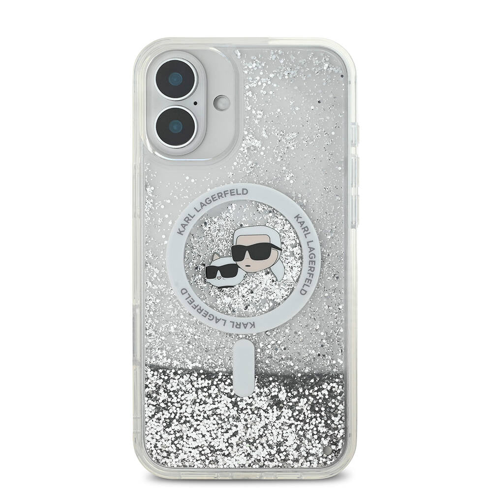 Karl Lagerfeld iPhone 16 Plus Orjinal Lisanslı Magsafe Şarj Özellikli Sıvılı Simli K&C Heads Telefon Kılıfı - 3