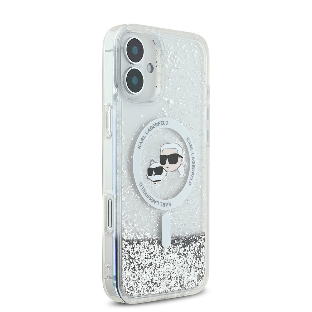 Karl Lagerfeld iPhone 16 Plus Orjinal Lisanslı Magsafe Şarj Özellikli Sıvılı Simli K&C Heads Telefon Kılıfı - 4