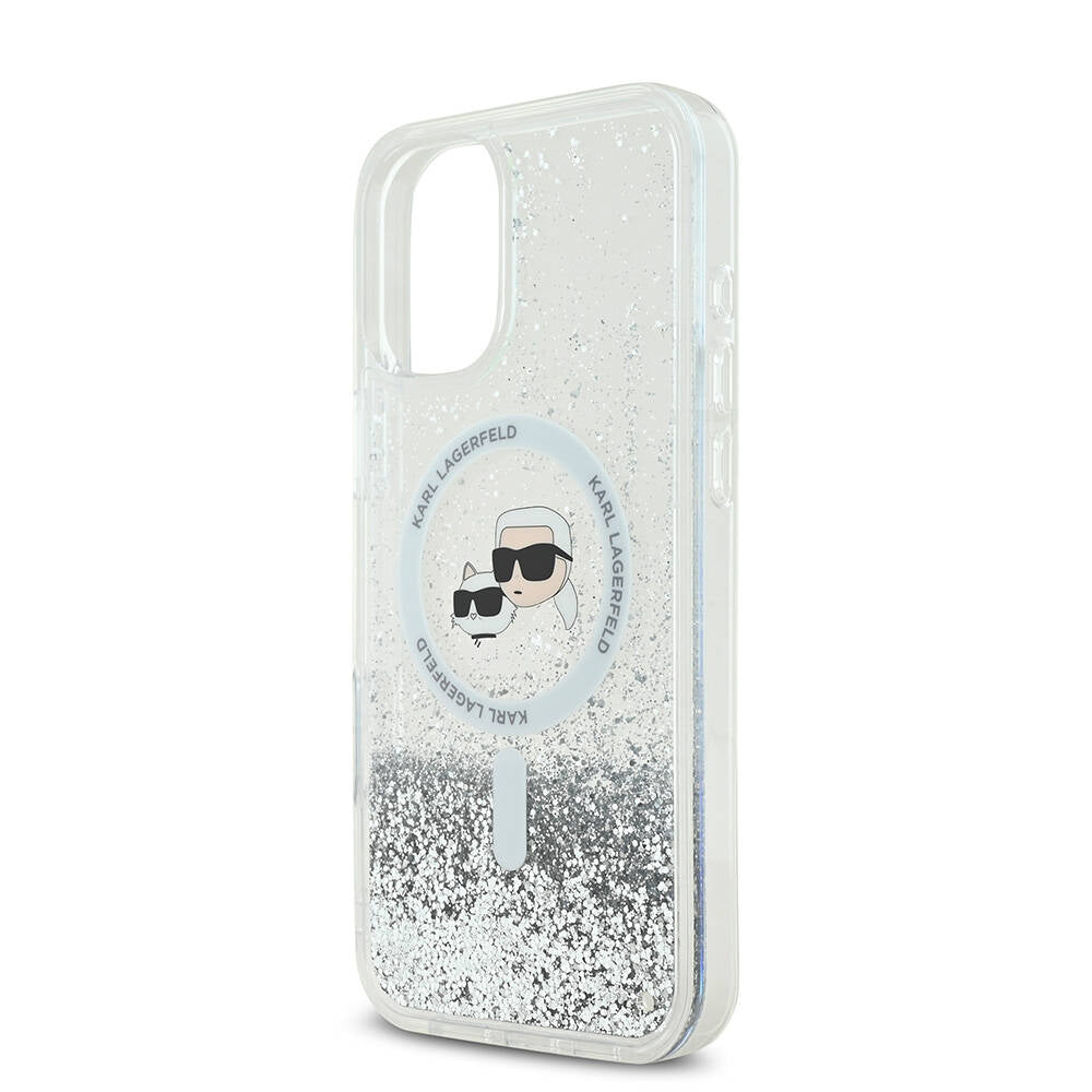 Karl Lagerfeld iPhone 16 Plus Orjinal Lisanslı Magsafe Şarj Özellikli Sıvılı Simli K&C Heads Telefon Kılıfı - 6