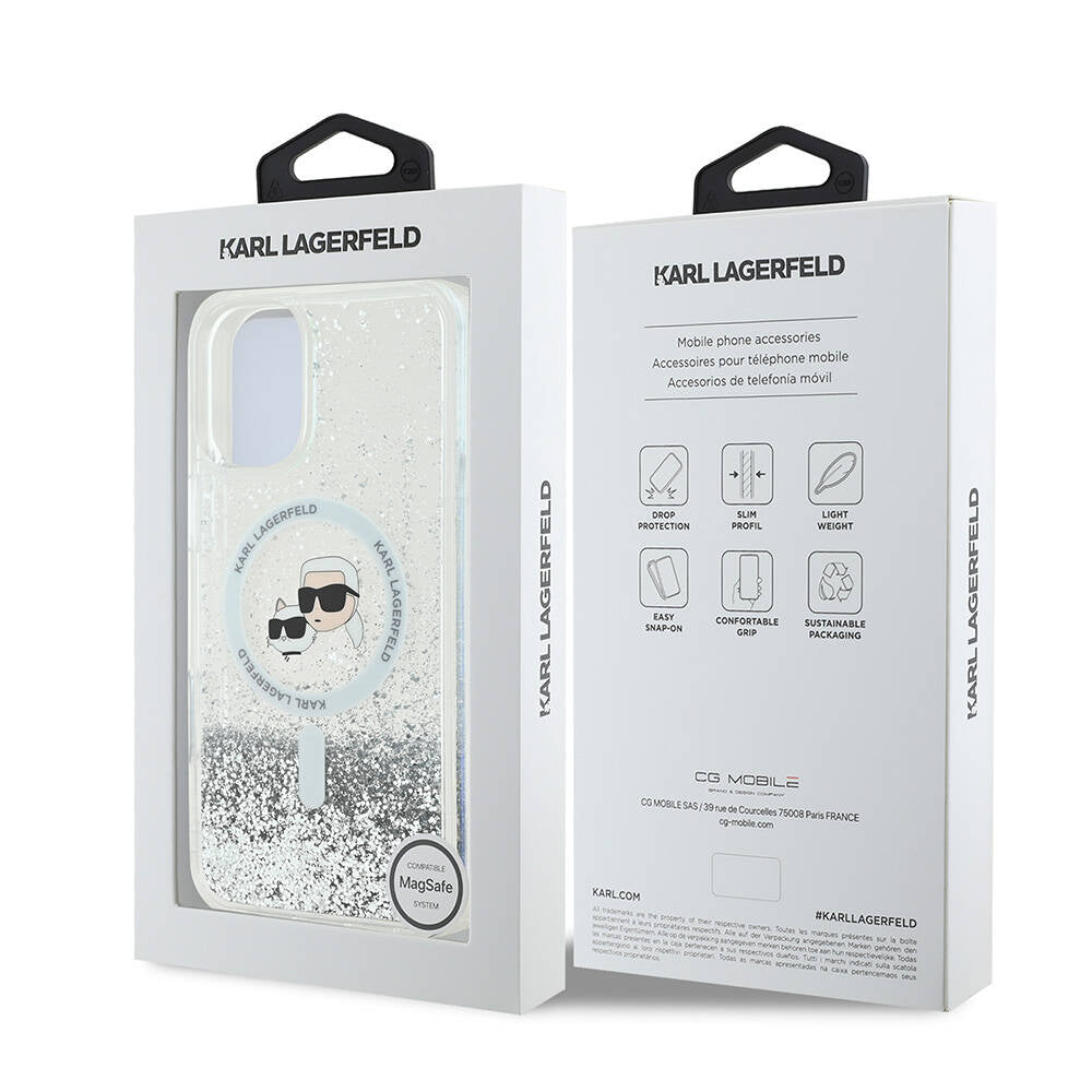 Karl Lagerfeld iPhone 16 Plus Orjinal Lisanslı Magsafe Şarj Özellikli Sıvılı Simli K&C Heads Telefon Kılıfı - 8