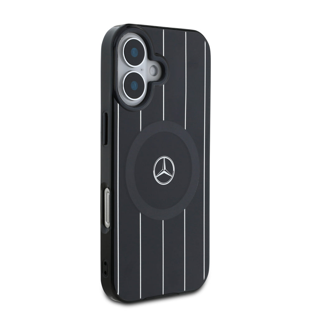 Mercedes Benz iPhone 16 Plus Orjinal Lisanslı M-safe Çift Katmanlı Paralel Çizgi Desenli Kılıf
