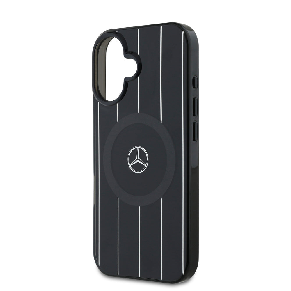 Mercedes Benz iPhone 16 Plus Orjinal Lisanslı M-safe Çift Katmanlı Paralel Çizgi Desenli Kılıf