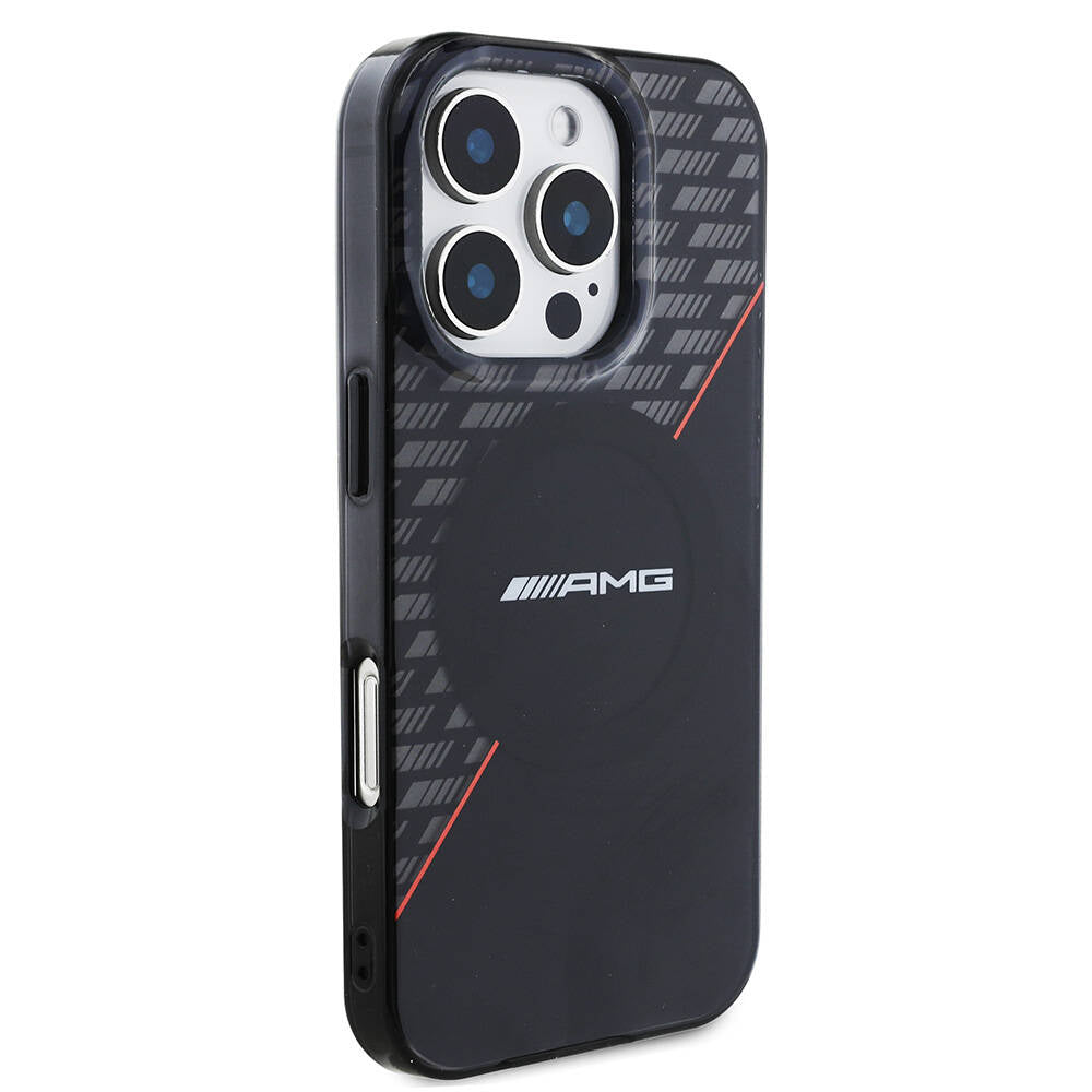 AMG iPhone 16 Pro Orjinal Lisanslı M-safe Şarj Özellikli Çift Katmanlı Kırmızı Çapraz Çizgili Kılıf