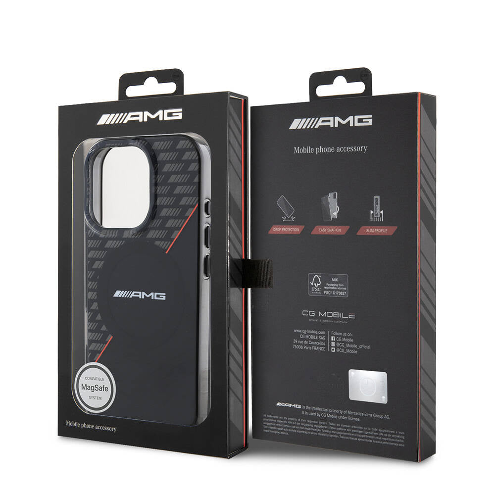 AMG iPhone 16 Pro Orjinal Lisanslı M-safe Şarj Özellikli Çift Katmanlı Kırmızı Çapraz Çizgili Kılıf