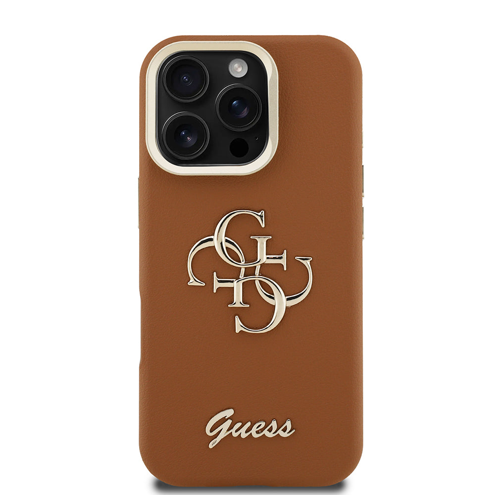 Guess iPhone 16 Pro Orjinal Lisanslı Grained Yazı Logolu Kamera Standlı Kılıf