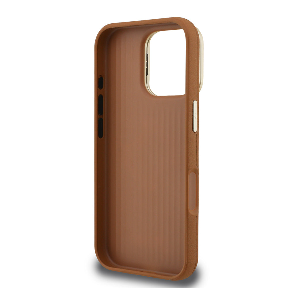 Guess iPhone 16 Pro Orjinal Lisanslı Grained Yazı Logolu Kamera Standlı Kılıf
