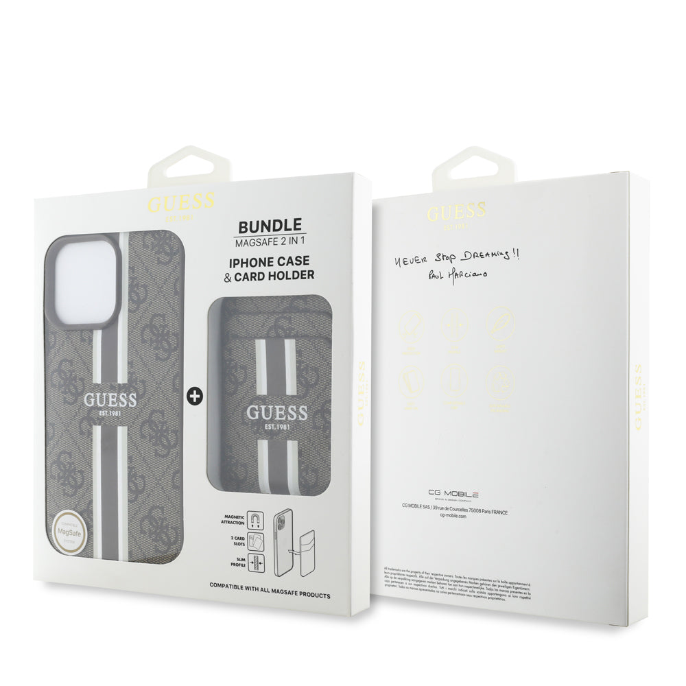 Guess iPhone 16 Pro Orjinal Lisanslı Magsafe 4G Desenli Çizgili Kartlıklı Telefon Kılıfı-12