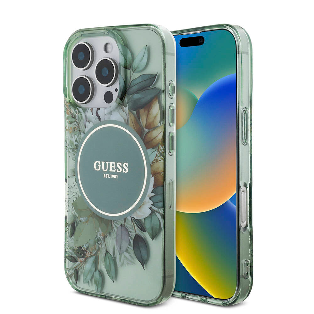 Guess iPhone 16 Pro Orjinal Lisanslı Magsafe Şarj Özellikli IML Baskılı Çiçek İnci Bileklikli Telefon Kılıfı - 20