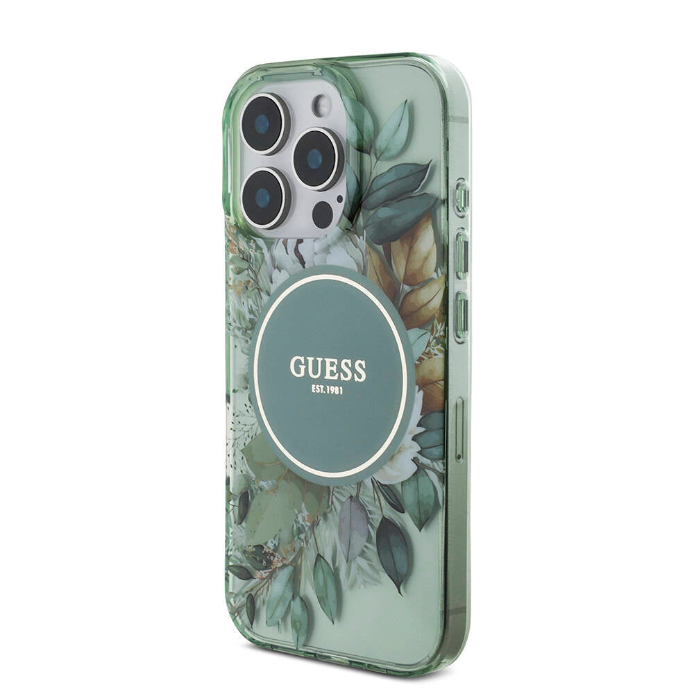 Guess iPhone 16 Pro Orjinal Lisanslı Magsafe Şarj Özellikli IML Baskılı Çiçek İnci Bileklikli Telefon Kılıfı - 24