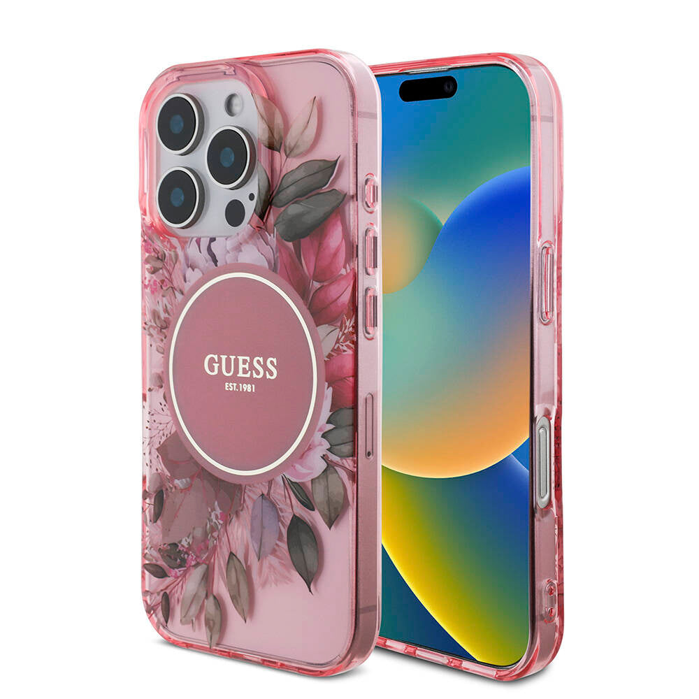 Guess iPhone 16 Pro Orjinal Lisanslı Magsafe Şarj Özellikli IML Baskılı Çiçek İnci Bileklikli Telefon Kılıfı - 35