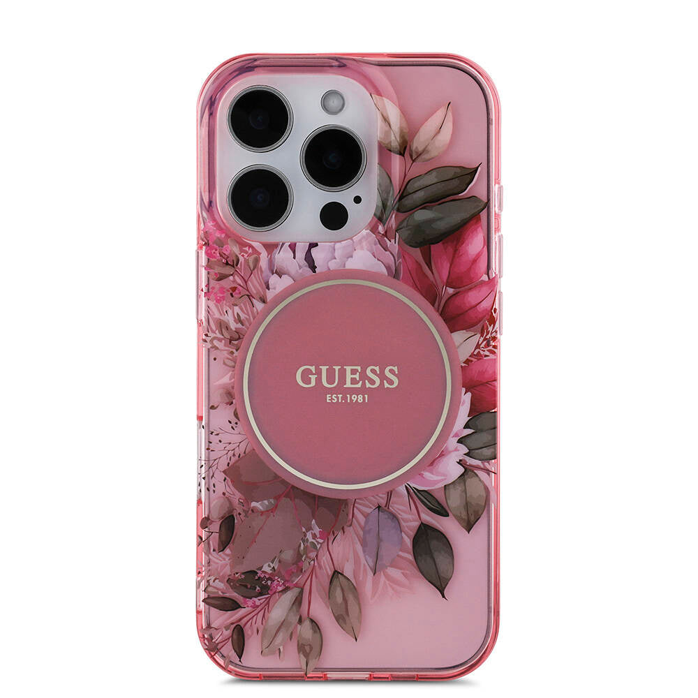 Guess iPhone 16 Pro Orjinal Lisanslı Magsafe Şarj Özellikli IML Baskılı Çiçek İnci Bileklikli Telefon Kılıfı - 30