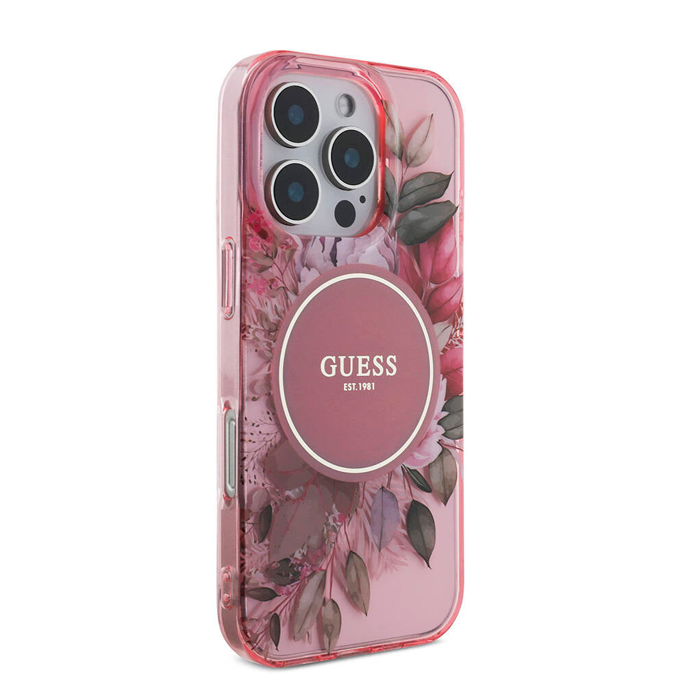 Guess iPhone 16 Pro Orjinal Lisanslı Magsafe Şarj Özellikli IML Baskılı Çiçek İnci Bileklikli Telefon Kılıfı - 31
