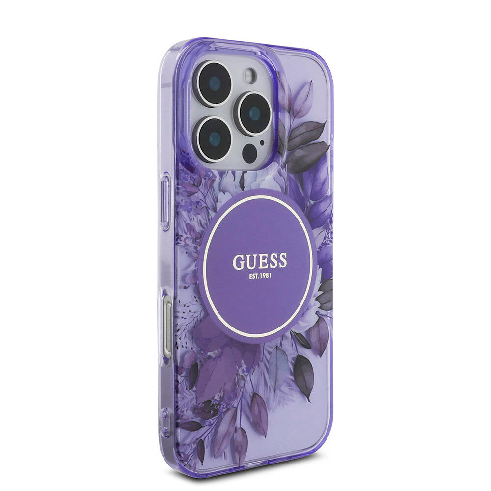 Guess iPhone 16 Pro Orjinal Lisanslı Magsafe Şarj Özellikli IML Baskılı Çiçek İnci Bileklikli Telefon Kılıfı - 5