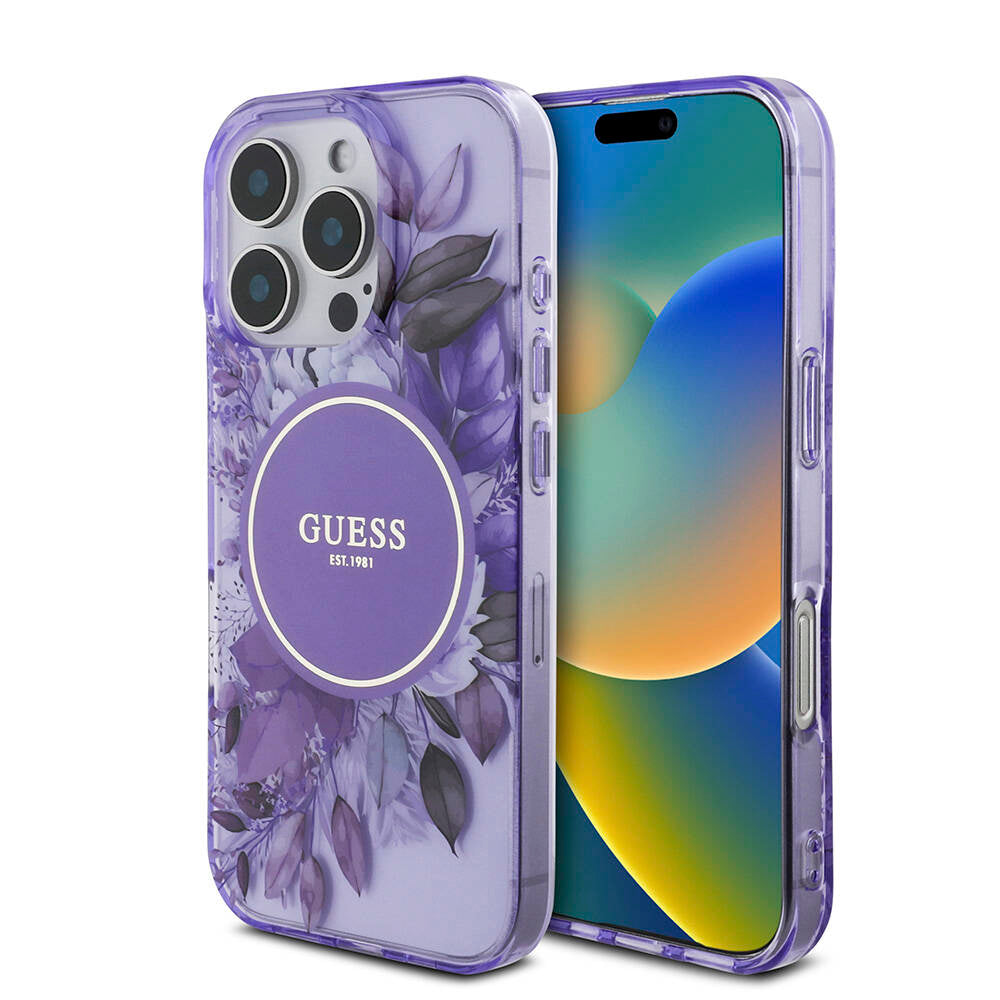 Guess iPhone 16 Pro Orjinal Lisanslı Magsafe Şarj Özellikli IML Baskılı Çiçek İnci Bileklikli Telefon Kılıfı - 9
