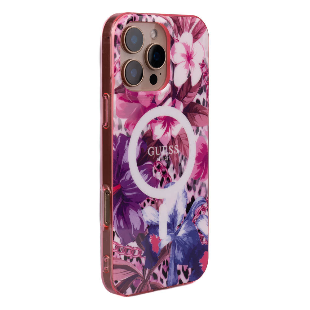 Guess iPhone 16 Pro Orjinal Lisanslı M-safe Şarj Özellikli IML Baskılı Jungle Ring Kılıf