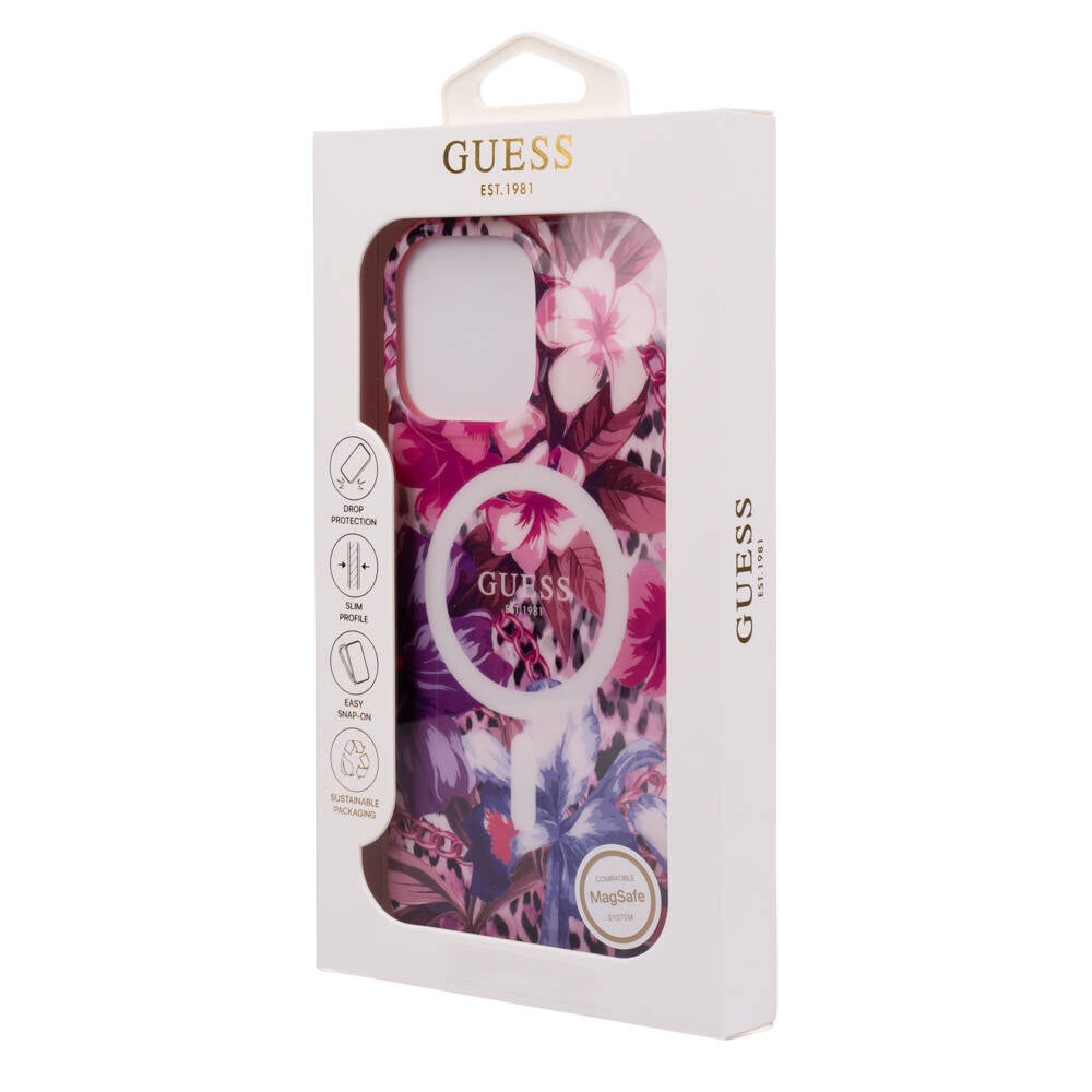 Guess iPhone 16 Pro Orjinal Lisanslı M-safe Şarj Özellikli IML Baskılı Jungle Ring Kılıf