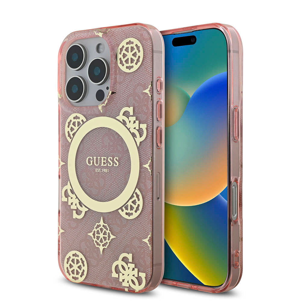 Guess iPhone 16 Pro Orjinal Lisanslı Magsafe IML Peony ve 4G Desenli Klasik Logolu Telefon Kılıfı - 16