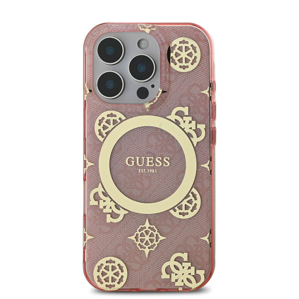 Guess iPhone 16 Pro Orjinal Lisanslı Magsafe IML Peony ve 4G Desenli Klasik Logolu Telefon Kılıfı - 18