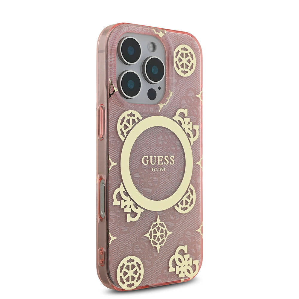 Guess iPhone 16 Pro Orjinal Lisanslı Magsafe IML Peony ve 4G Desenli Klasik Logolu Telefon Kılıfı - 19