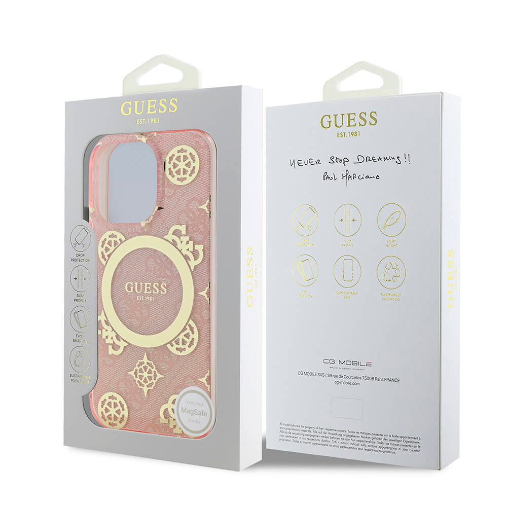 Guess iPhone 16 Pro Orjinal Lisanslı Magsafe IML Peony ve 4G Desenli Klasik Logolu Telefon Kılıfı - 23