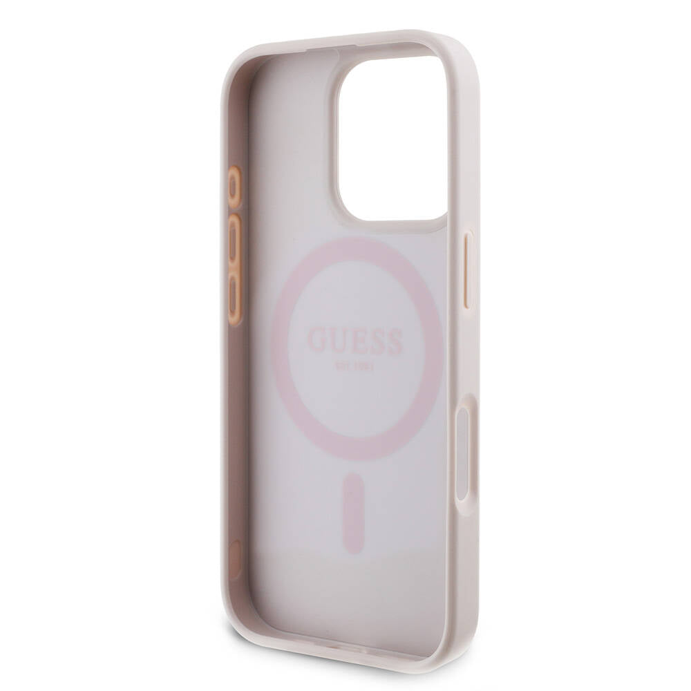 Guess iPhone 16 Pro Orjinal Lisanslı Magsafe Şarj Özellikli PU Deri 4G Desenli Taşlı Üçgen Logolu Telefon Kılıfı - 13