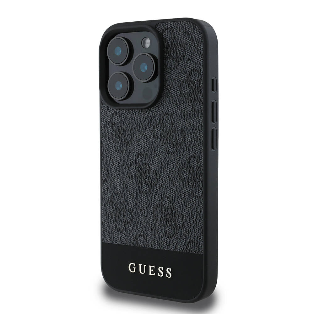 Guess iPhone 16 Pro Orjinal Lisanslı Magsafe Şarj Özellikli PU Deri Şerit Logo Dizaynlı Telefon Kılıfı - 9