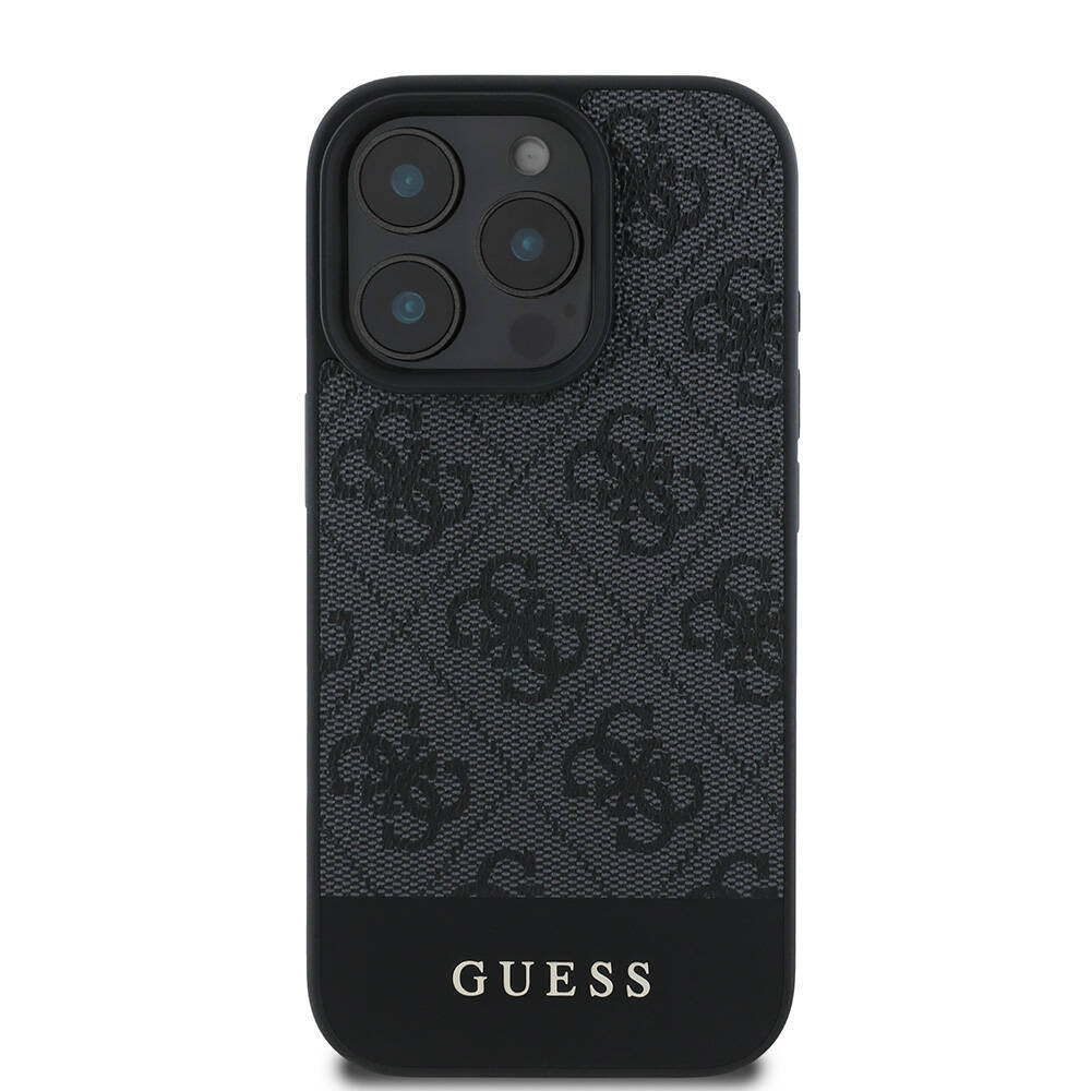 Guess iPhone 16 Pro Orjinal Lisanslı Magsafe Şarj Özellikli PU Deri Şerit Logo Dizaynlı Telefon Kılıfı - 10