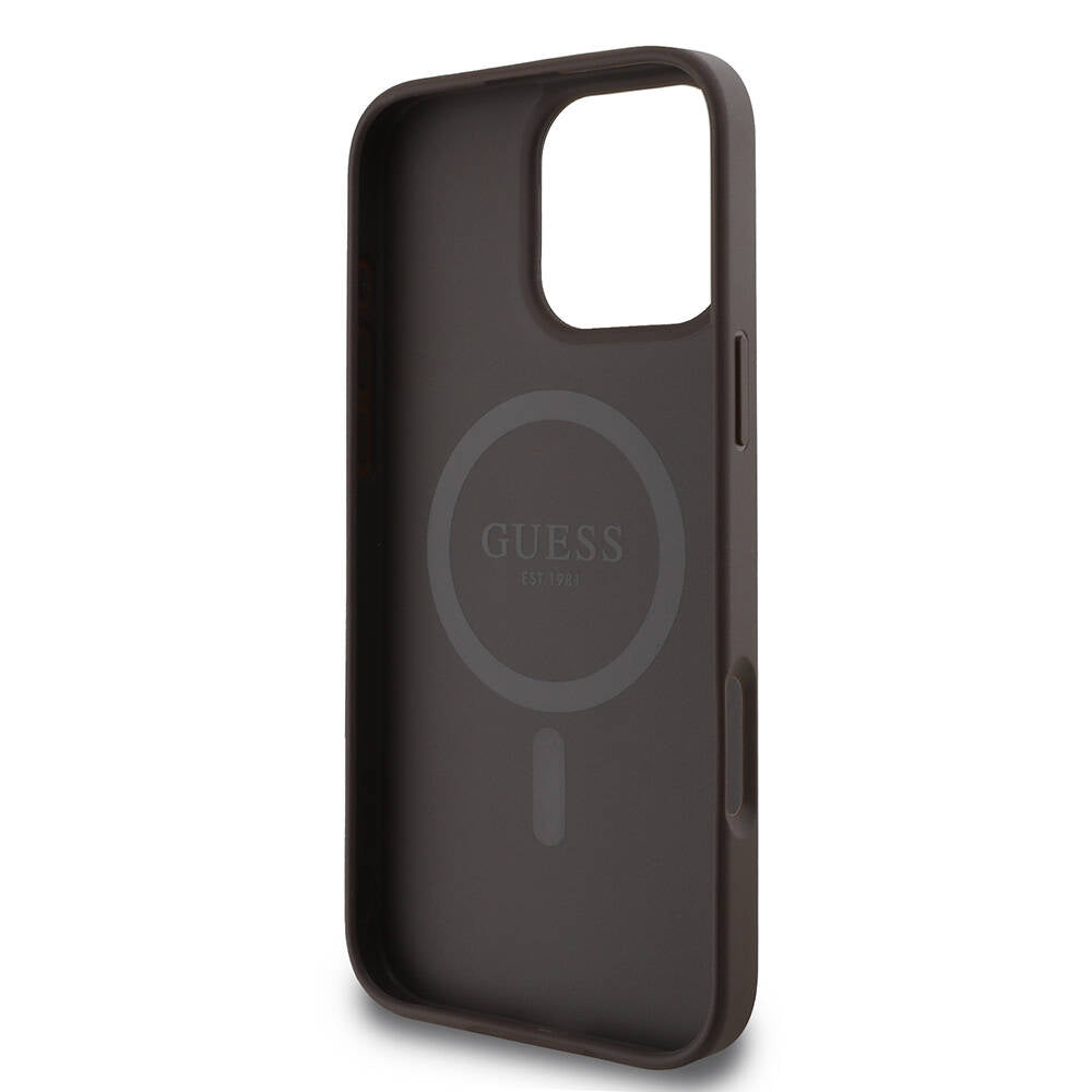 Guess iPhone 16 Pro Orjinal Lisanslı Magsafe Şarj Özellikli PU Deri Şerit Logo Dizaynlı Telefon Kılıfı - 22